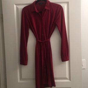 Red Knee Length Soft Dress with Tie Waist